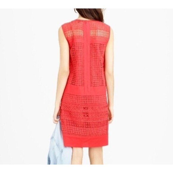J Crew Sz S Red Crochet Lace Shift Mini Dress Sundress Sleeveless - Picture 12 of 16